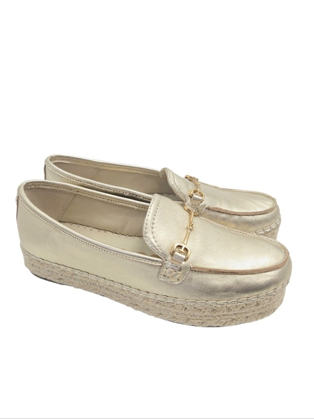 Sam‎ Edelman Corrin Metallic Gold Espadrille Loafers with Horsebit Detail